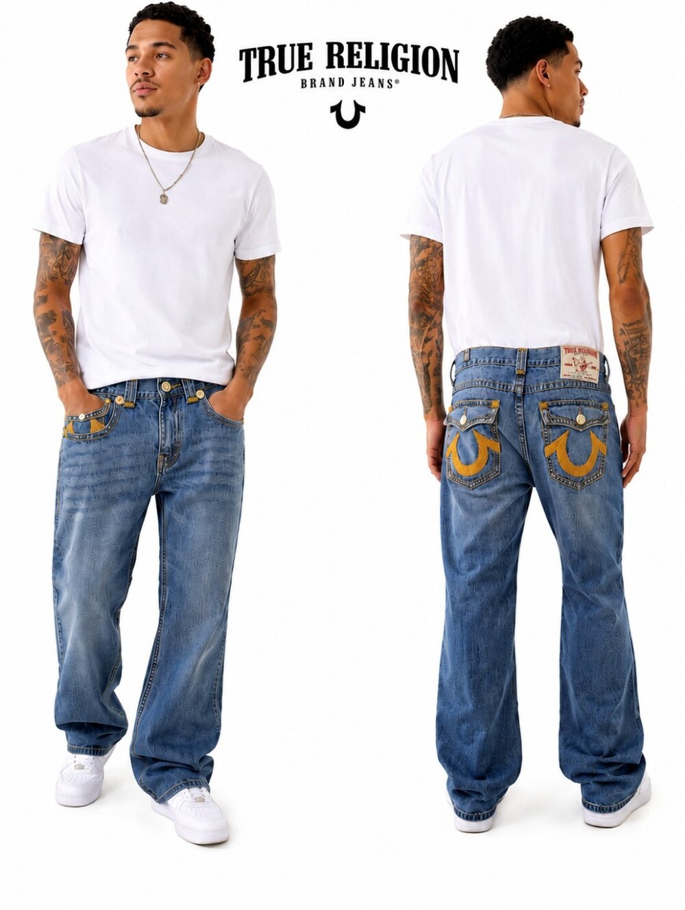 Auth True religion Joey Super T Y2K Gold Chunky Stitching 38x34 wide leg jeans